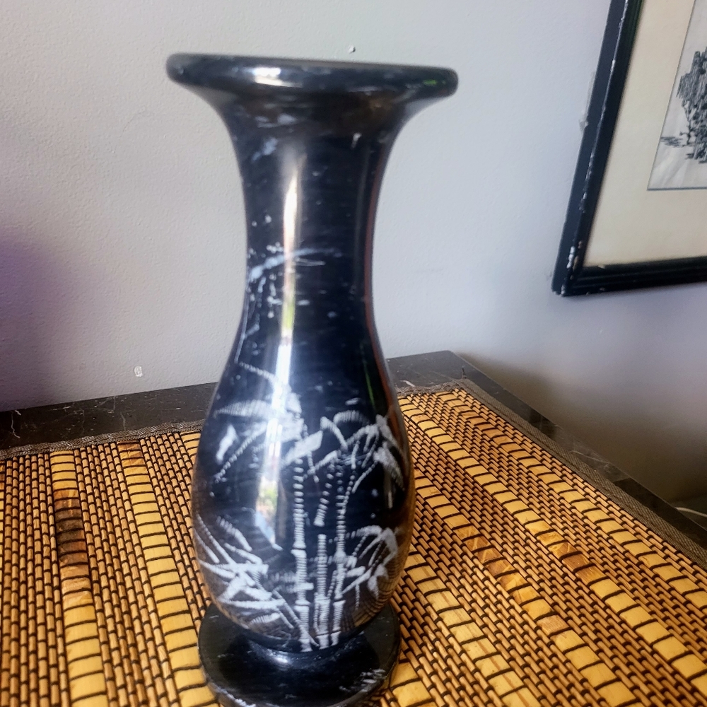 Vintage Marble gray/Black Flower Vase Designed  8"H x 3"W